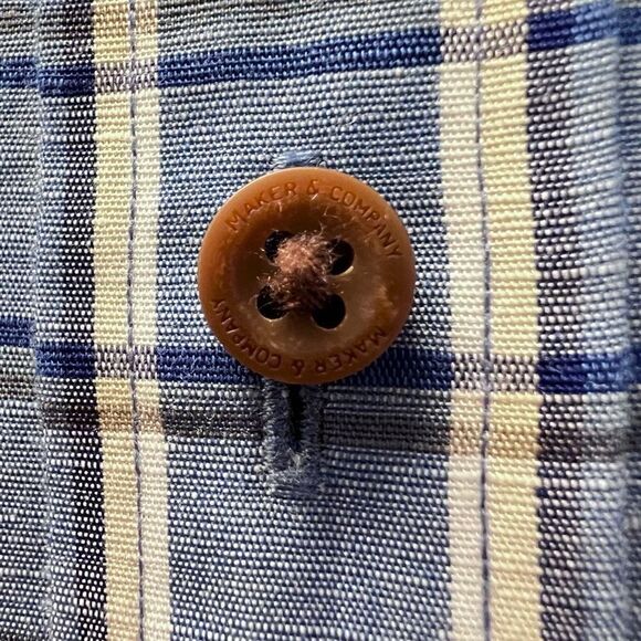 Maker & Company Linen Cotton Blend Blue Plaid Button Front Casual Shirt Size L - Picture 3 of 8